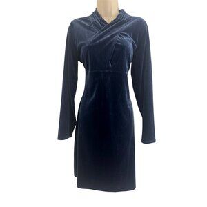 Sexy Blue Velvet Bodycon Sheath Long Sleeve‎ Dress Size L Holiday Party Evening